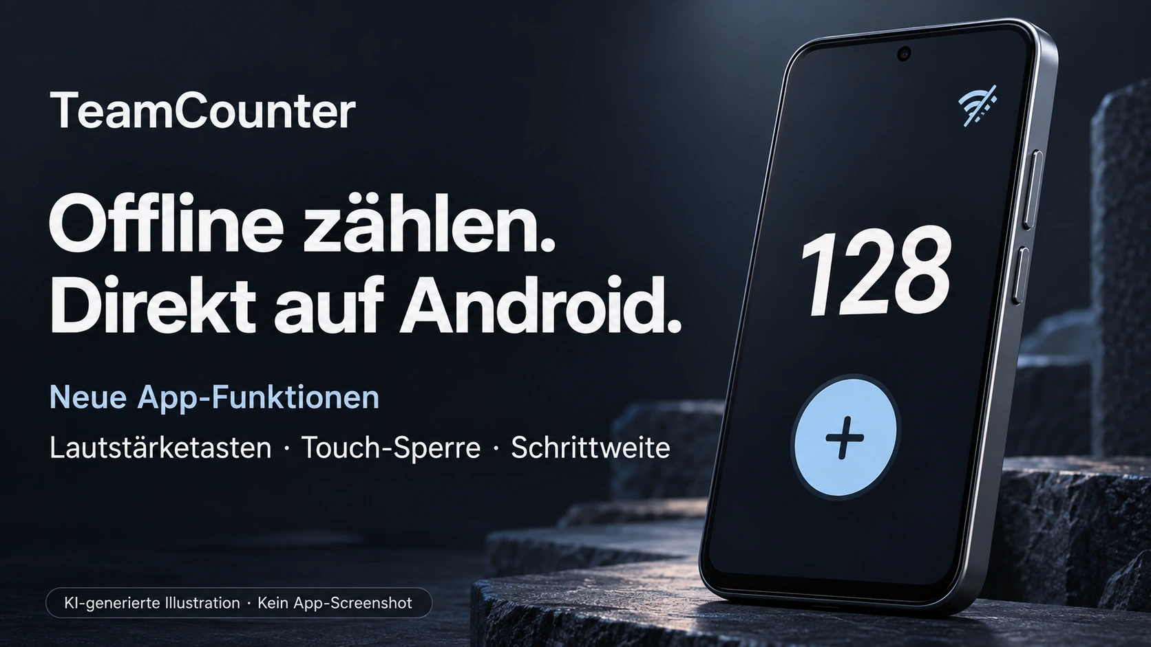 KI-Illustration zum TeamCounter-Offline-Klickzähler für Android mit Beispielstand 128.